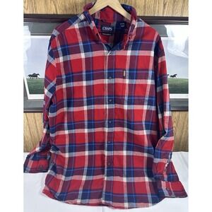 Chaps Ralph Lauren Men Flannel Shirt RED Plaid‎ Checked Long Sleeve XL-Tall